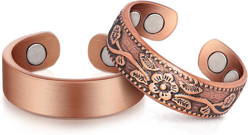 Auramag Copper Rings for Women, Thumb Rings 99.99% Pure Copper Magnetic Rings with 3500 Gauss Magnets, Copper Jewelry Gift Adjustable (2 PCS) - Image 1
